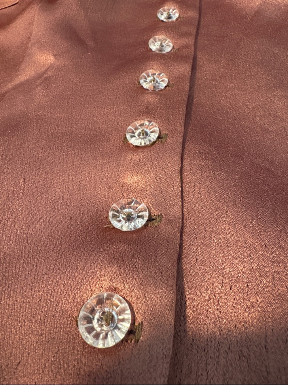 Cignal Copper Satin Blouse Size S Shimmer Button Front Long Sleeve Unique - Picture 5 of 12